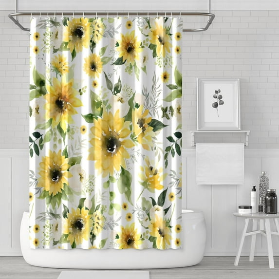 Rustic Farmhouse Sunflower Shower Curtain 72x72 for Bathroom, Boho Yellow Floral Butterfly Bee Print, Quick-Dry Wildflower Polyester with Hooks, Vintage Country Bloom Decor