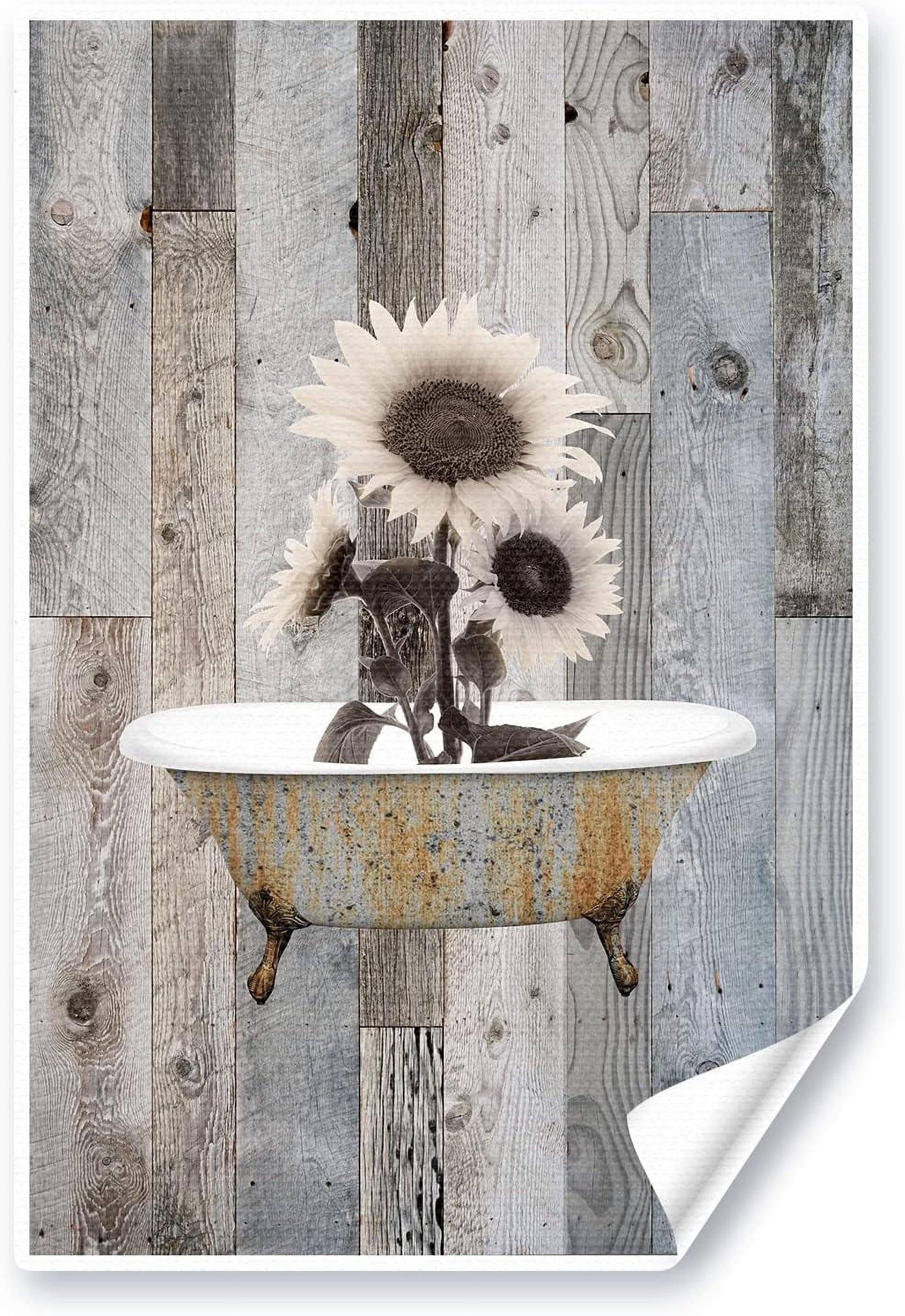 Rustic Farmhouse Sunflowers Decor Wall Art - Bathroom Pictures for Wall ...