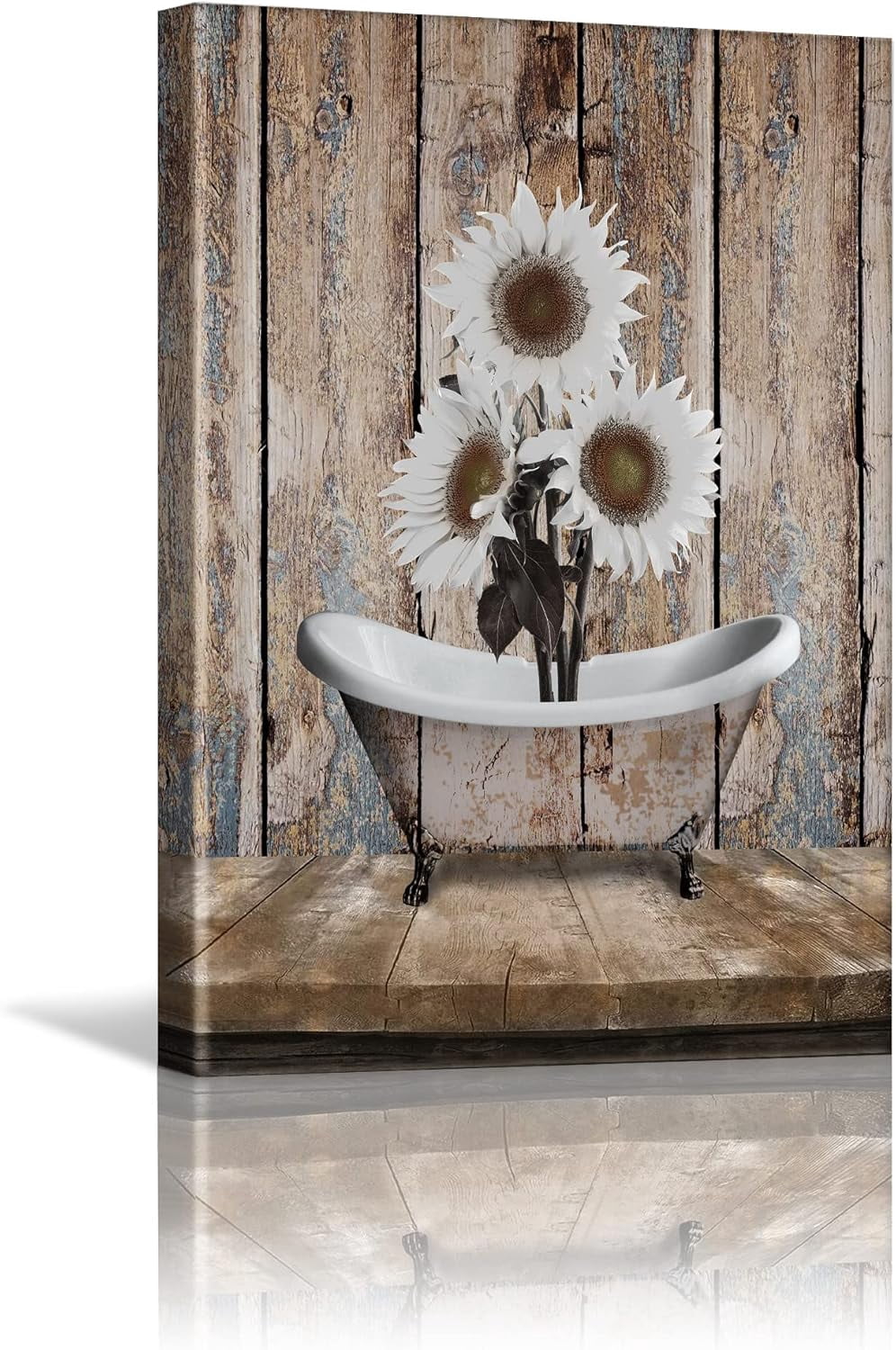 Rustic Farmhouse Sunflowers Wall Art Bathroom Wall Art Modern Flower Bathtub Artwork Rustic Wood ...