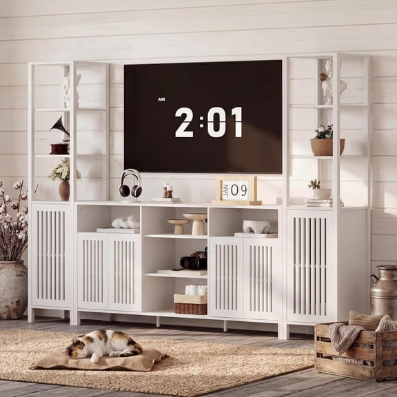 Hanyu Rustic Farmhouse TV Stand for Up to 70 Inch TVs, Multi-Functional Entertainment Center with Bookshelves and Storage Cabinet, Versatile Media Console for Living Room & Bedroom Organization