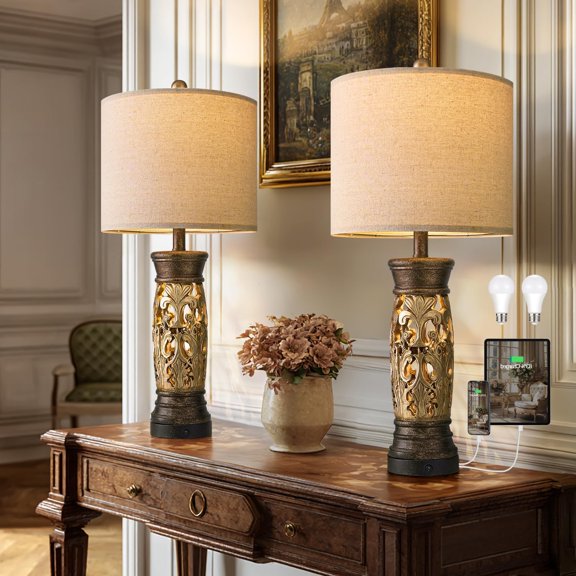Rustic Farmhouse Table Lamps Set of 2