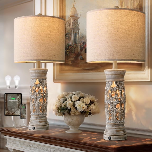 Rustic Farmhouse Table Lamps Set of 2