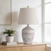 Rustic Farmhouse Table lamp Natural Distressed Earth Tone Finish Table Lamp for Night Stands, Dining, Office, Gray