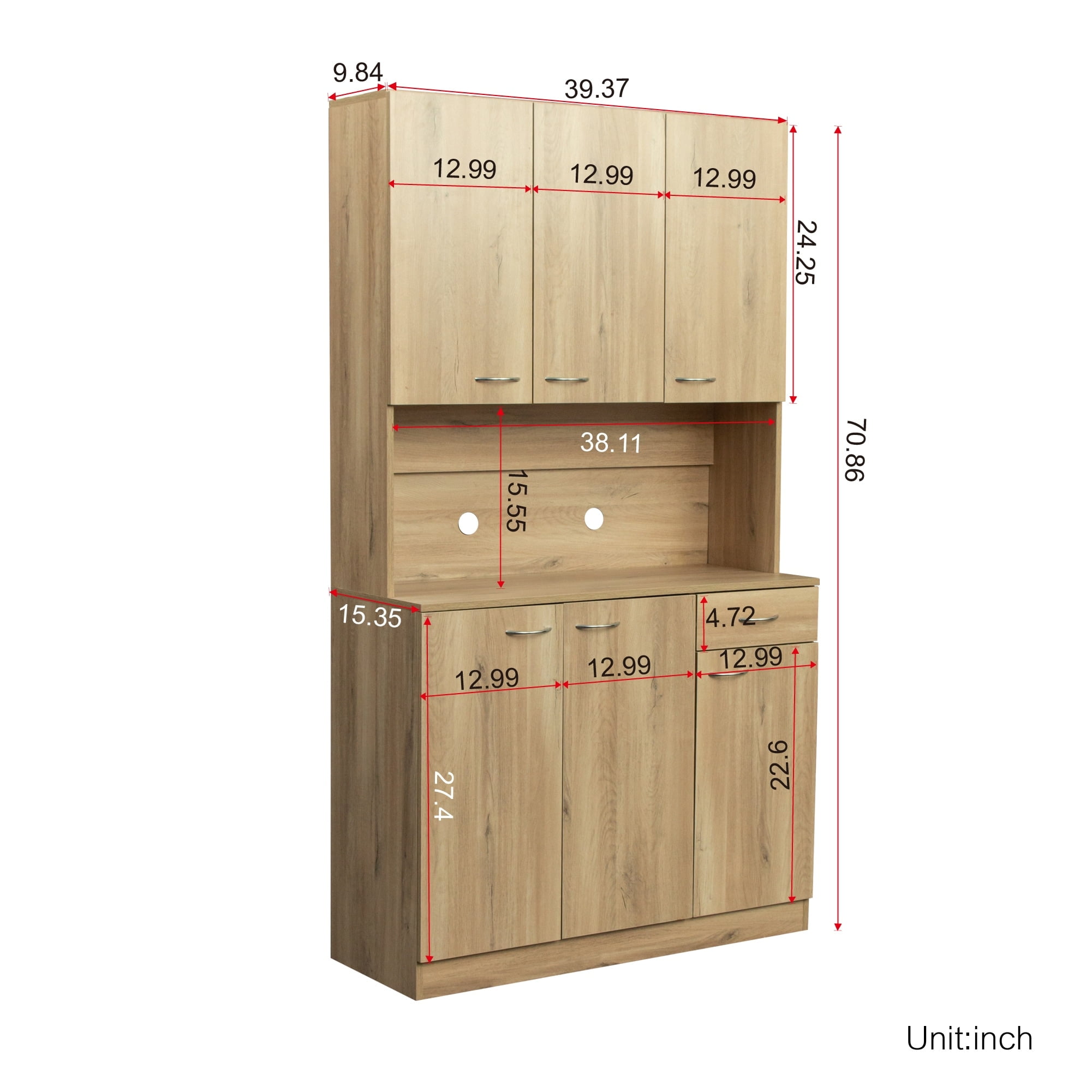 Rustic Oak Farmhouse Tall Wardrobe with Shelves and Drawer