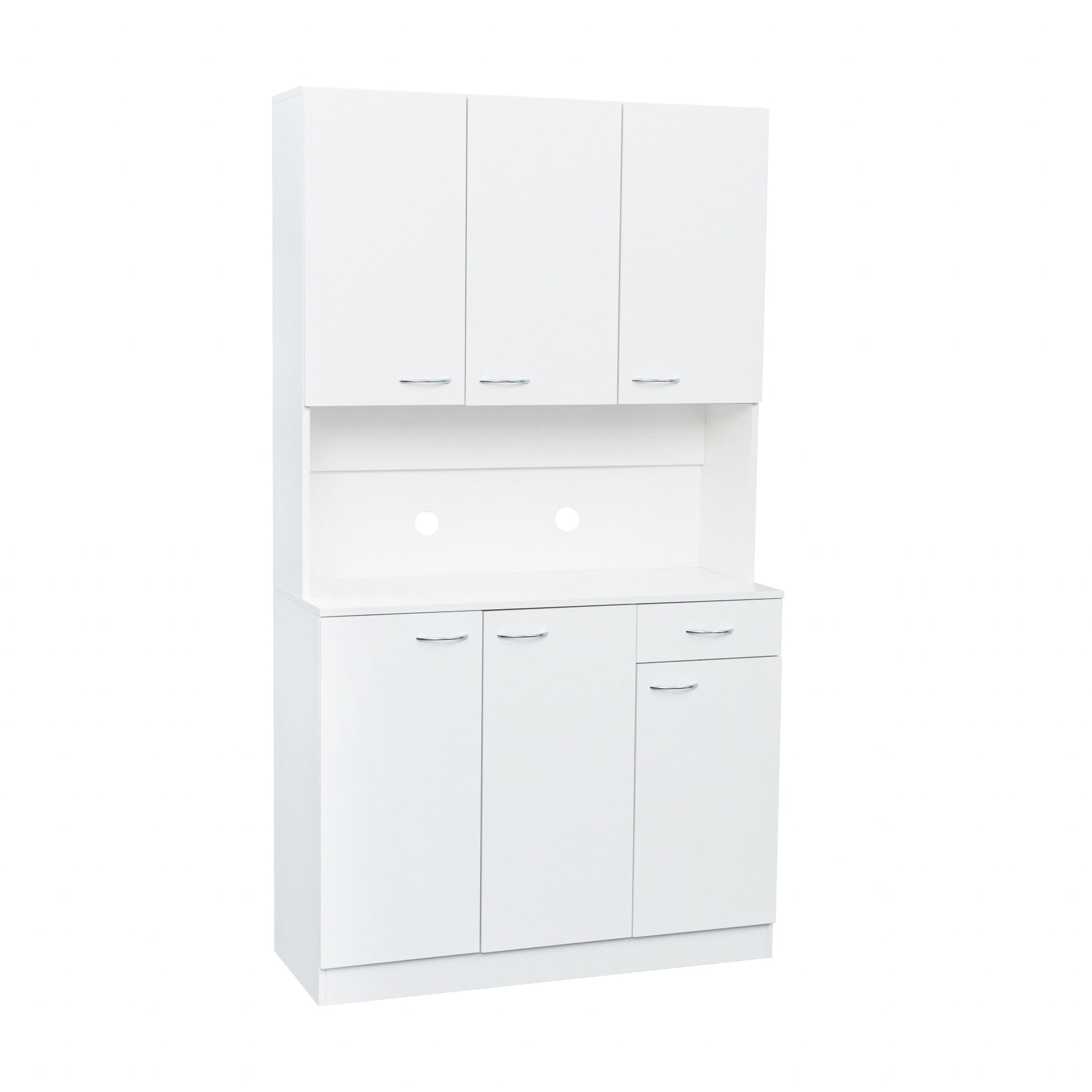White Tall Freestanding Wardrobe Cabinet with Shelves and Drawer