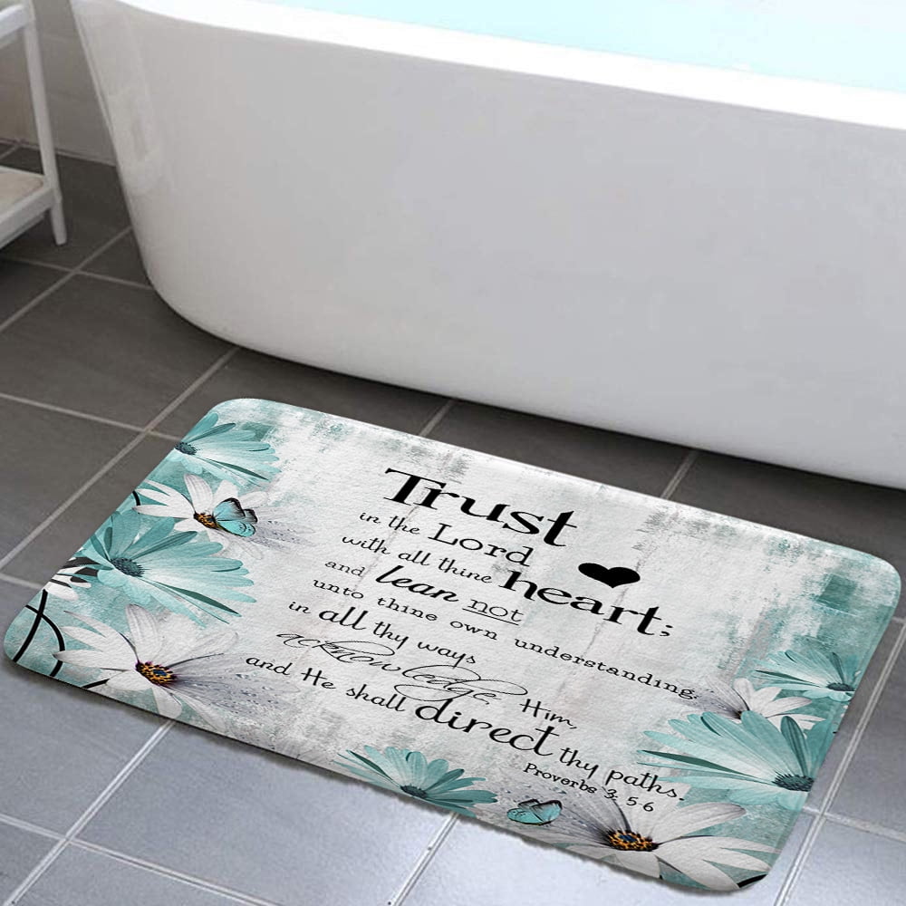 Rustic Farmhouse Teal Bath Mat Bible Verse Inspirational Bath Rug for