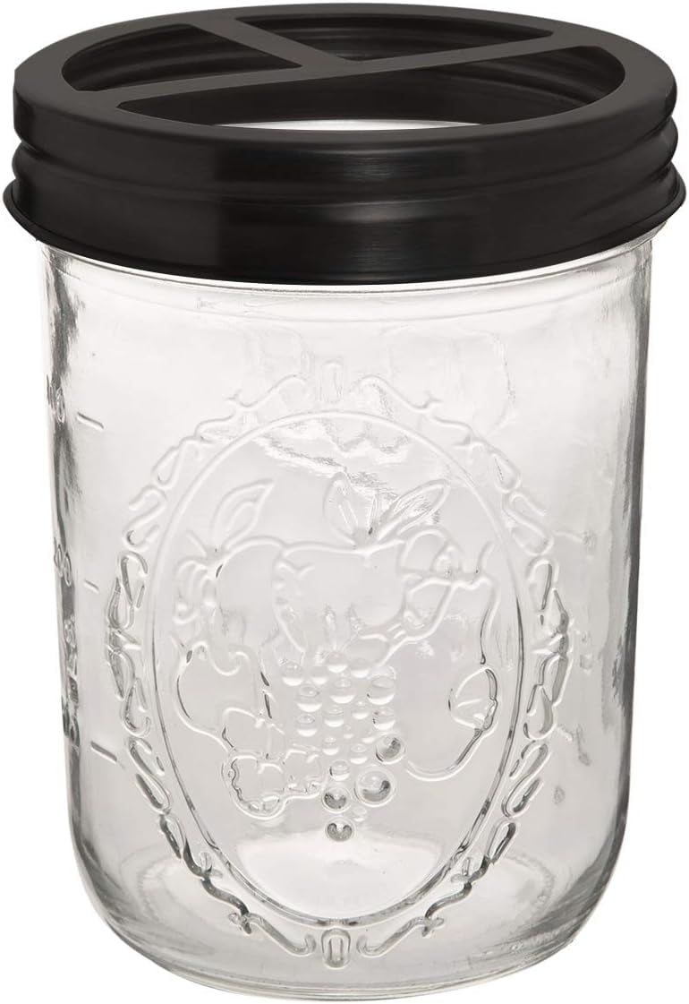 Rustic Farmhouse Toothbrush Holder Mason Jar 16oz with Stainless