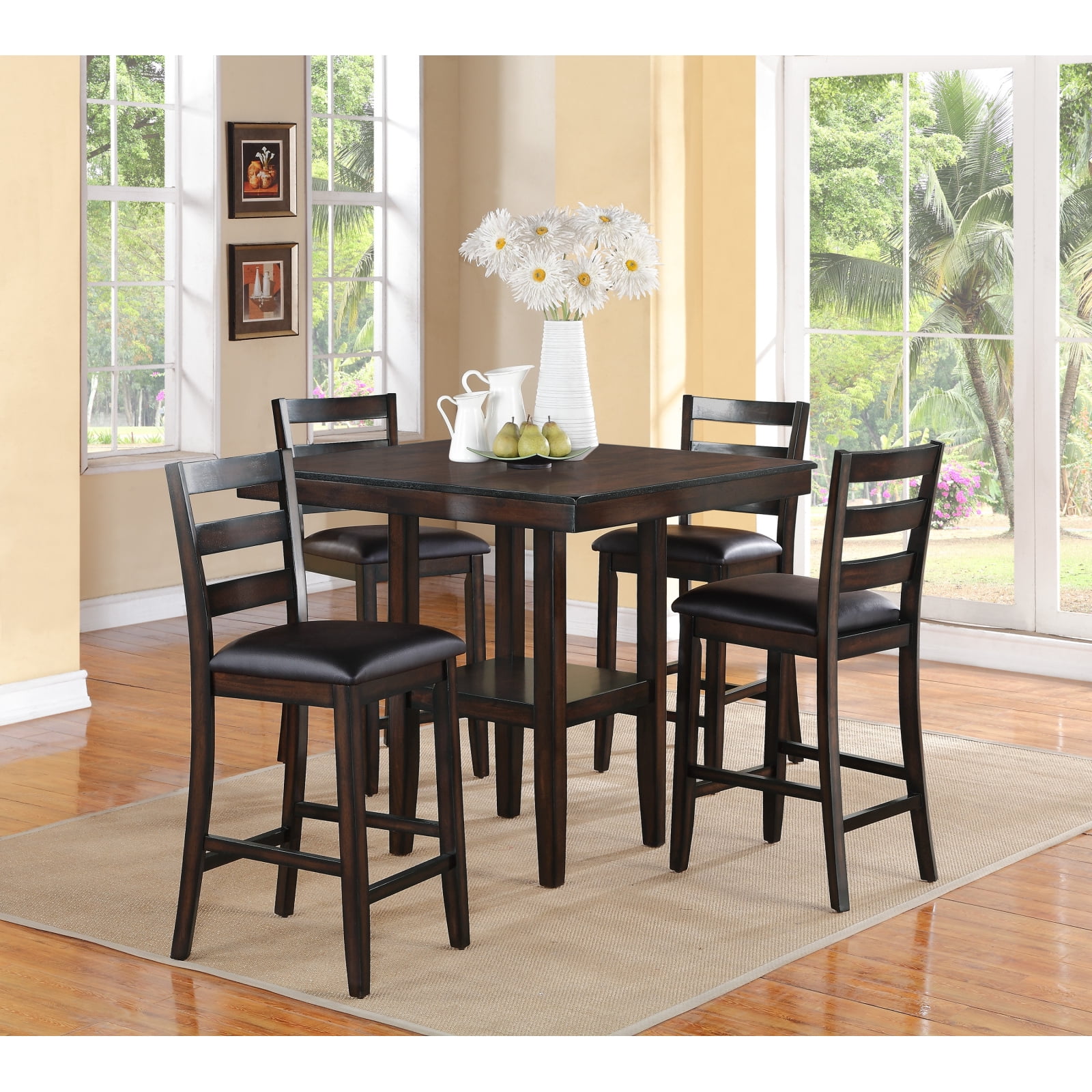 Rustic Farmhouse Transitional 5-Pc Counter Height Dining Set Square ...