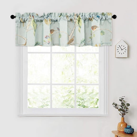 Rustic Farmhouse Valance, Soft Touch Kitchen Valance Curtains for Dining Room Short Cafe Curtains for Small Window ( Birds Pattern ),52x12, One Panel