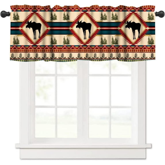 Rustic Farmhouse Valances Curtains for Kitchen Windows, Lodge Bear Moose Deer Country Style Farmhouse Country Short Small Curtains Treatments for Bedroom Living Room Bathroom, 54" X 18"