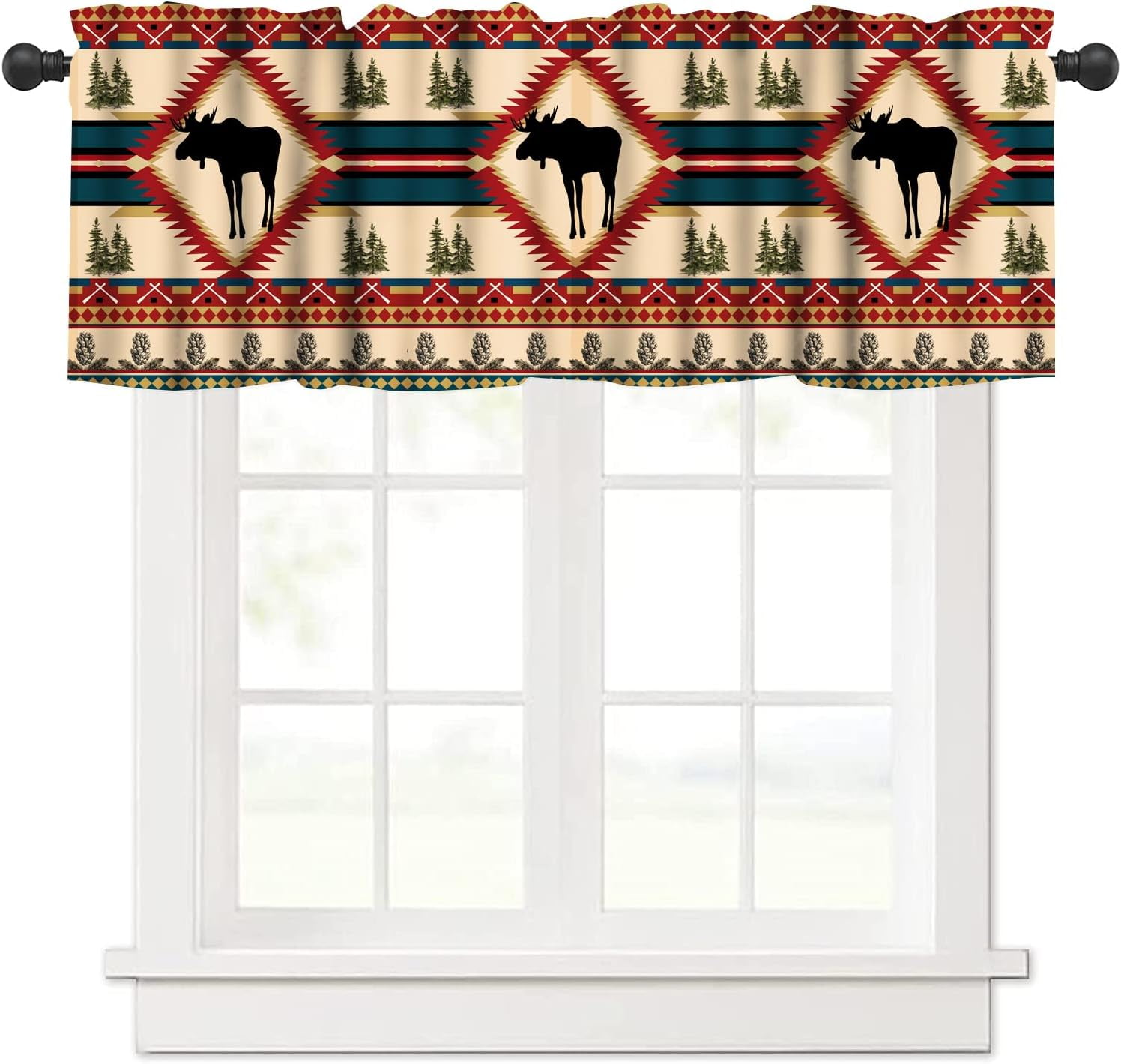 Rustic Farmhouse Valances Curtains for Kitchen Windows, Lodge Bear Moose Deer Country Style ...
