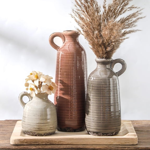 Rustic Farmhouse Vases Home Decor Decorative Flower Vase Modern Boho Vase for Table Mantel Entryway Living Room Kitchen Bathroom
