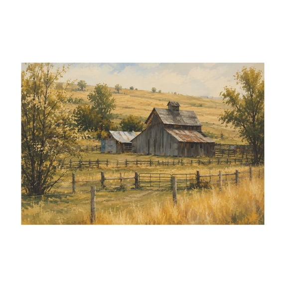 Rustic Farmhouse Vintage Barn Country Field Landscape Canvas Wall Art For Bedroom Living Room Office Bathroom 16x24in