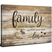 Rustic Farmhouse Wall Art Brown Family Signs Decor for Kitchen Dining Room Pictures Inspirational Words Canvas Prints Vintage Bless Paintings Artwork Country House Entryway Home Decoration 12x16”