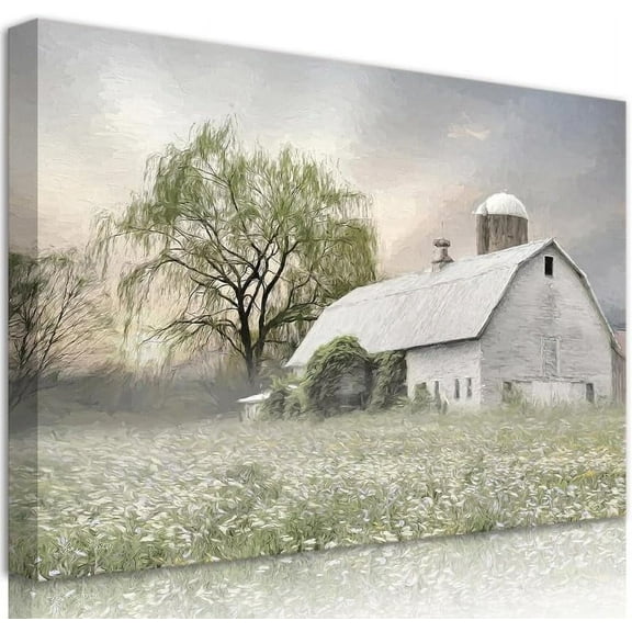 Rustic Farmhouse Wall Art Vintage Barn Wall Art Country Field Landscape Wall Decor Bathroom Wall Decor Canvas Prints Home Decor for Bedroom Living Room Ready to Hang