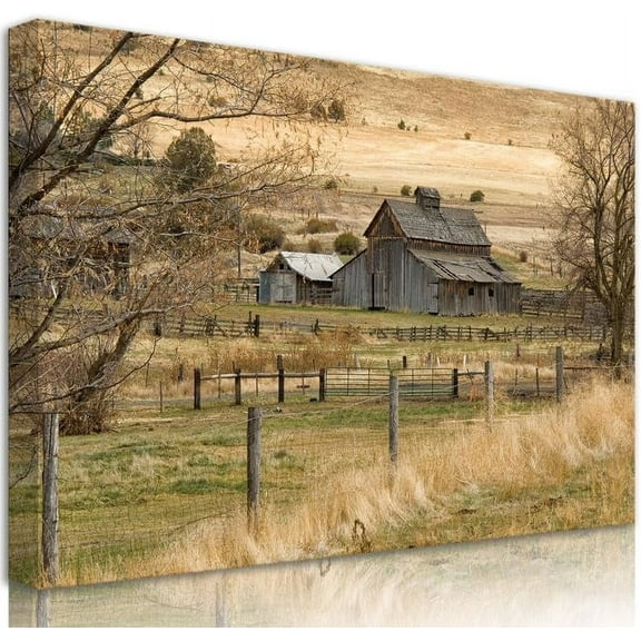 Rustic Farmhouse Wall Art Vintage Barn Wall Art Country Field Landscape Wall Decor Bathroom Wall Decor Canvas Prints Home Decor for Bedroom Living Room Ready to Hang