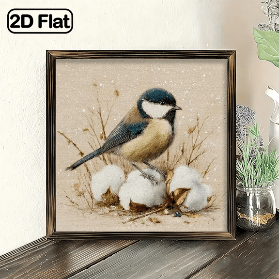 Rustic Farmhouse Wall Art with Wood Frame - Bird Motif Framed Picture, 8x8 Inch Decorative Signs & Plaques - Country Decor Suitable for Living Room, Bedroom, Kitchen, Office - Vintage H