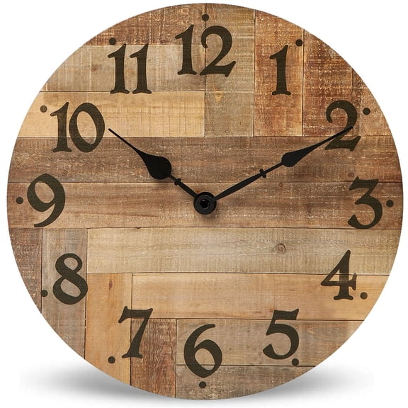 Rustic Farmhouse Wall Clock 12 Inch Battery Operated Silent Non Ticking Vintage Wooden MDF Clock Home Decor for Kitchen Living Room Bedroom Office