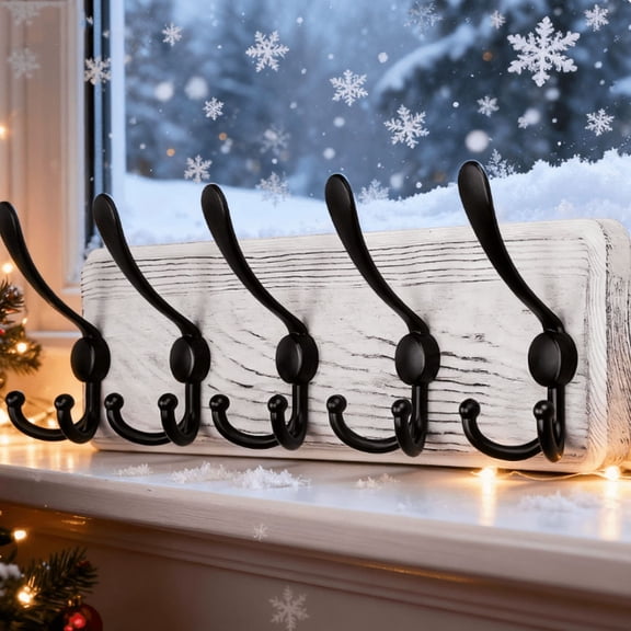 Rustic Farmhouse Wall Coat Rack 17 Inch, Solid Wood Coat Rack Wall Mount with 5 Triple Hooks, Entryway Wall Organizer for Coats Hats Bags, Decorative Wooden Coat Hanger for Home