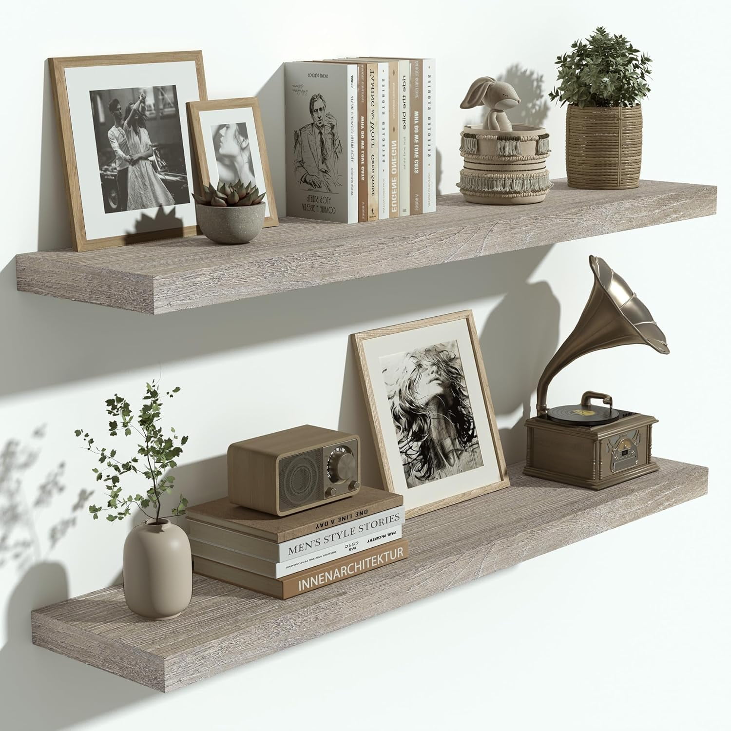 Rustic Farmhouse Wall Shelves [Elm Wood] x \uD Deep x .\uDThick Wooden ...