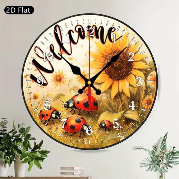 Rustic Farmhouse Welcome Blueberries Hydrangea Floral Round Wall Clock Silent Non-Ticking