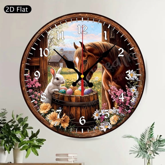 Rustic Farmhouse Welcome Round Wall Clock, Patriotic American Flag Distressed Red White Blue Silent Decorative Home Decor