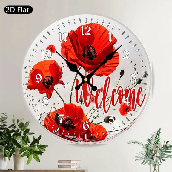 Rustic Farmhouse Welcome Y'all Round Wall Clock Cowboy Boots Sunflowers Silent Non-Ticking Decor