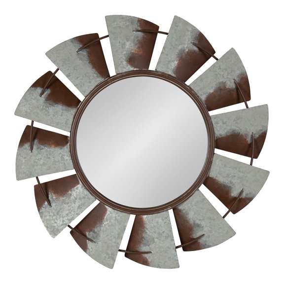 Rustic Farmhouse Windmill-Style Distressed Metal Wall Mirror, 32 Inch