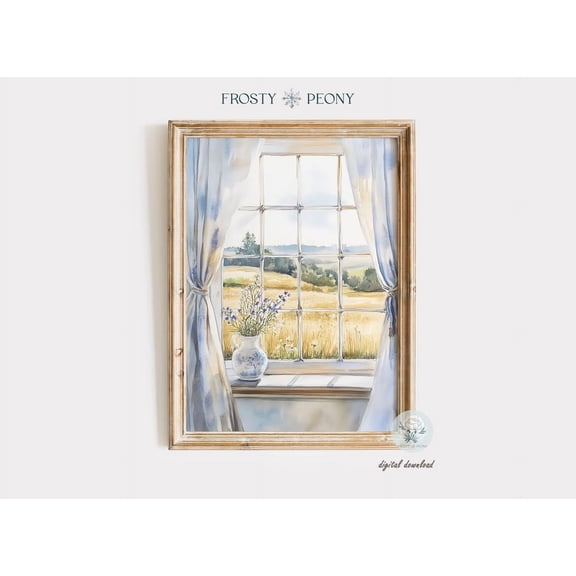 Rustic Farmhouse Window View Art Print, Countryside Floral Landscape Wall Art, Serene Window View Art, Wall Art, Modern Wall Decor, 12x18 UNFRAMED