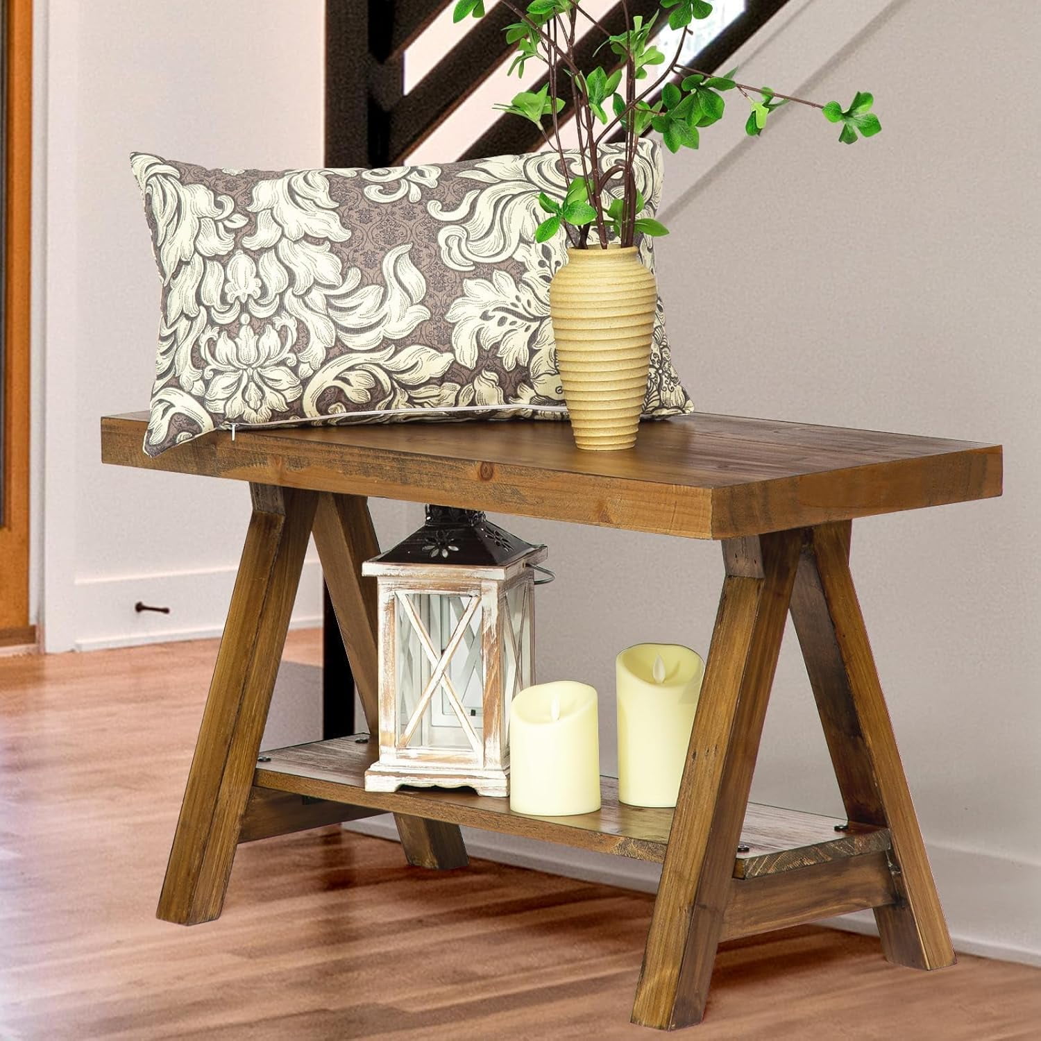Rustic Farmhouse Wood Bench, Indoor Storage Bench for Entryway, Living ...