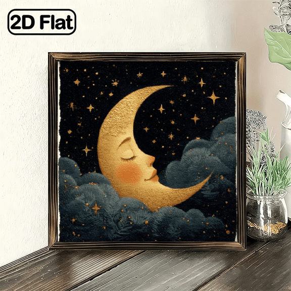 Rustic Farmhouse Wood-Framed Moon and Stars Wall Art 8x8 Inch Vintage Night Sky Decor with Artificial Wood Frame, Easy to Hang Moon Phase Stars for Bedroom, Kitchen, Housewarming Gift, Out