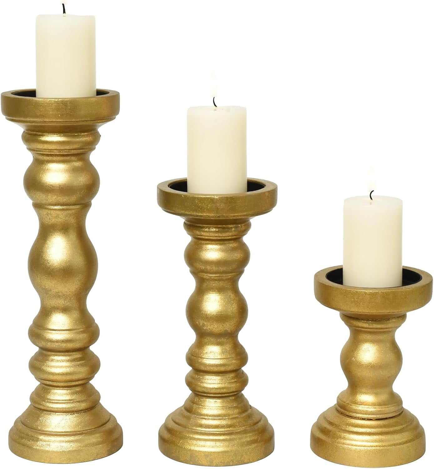 Rustic Farmhouse Wood Pillar Candle Holder Set of 3 for Candlestick ...