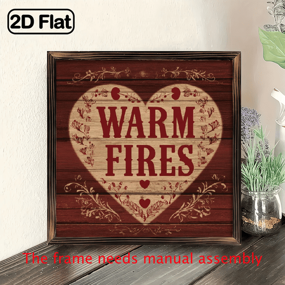 Rustic Farmhouse Wood Sign 1pc - Warm Fires Heart Design, Classic Style, Wall Hanging Decor for Home, Kitchen, Bathroom, Office - Versatile Wooden Plaque, Ideal Housewarming Gif