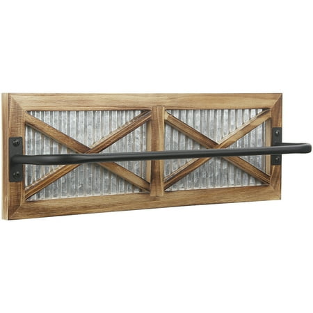Rustic Farmhouse Wood Towel Rack Wall Mounted Bathroom Towel Rack Solid Wood and Galvanized Metal Towel Rack