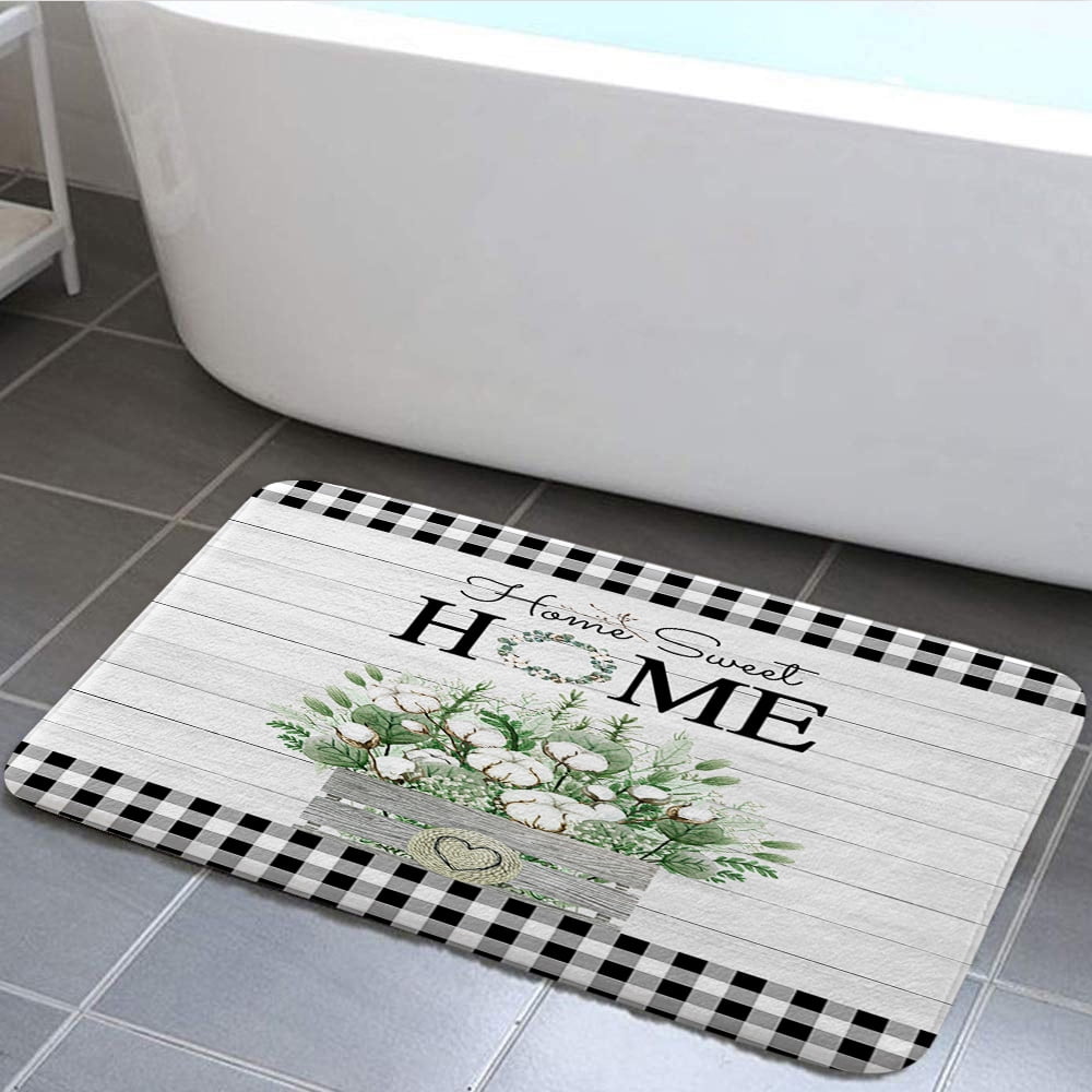 Rustic Farmhouse Wooden Bath Mat,Flower and Leaves Bathroom Kitchen ...