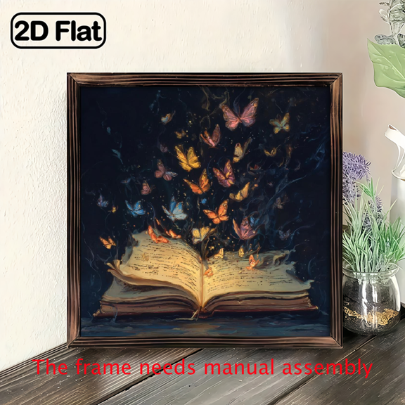 A Rustic Farmhouse Wooden Frame Butterfly Sign, Polished Finish, Wall Art Decoration, Measuring 8x8 Inches, No Electricity or Batteries Required, Suitable for Living Room, Bathroom, Garage, an Ide