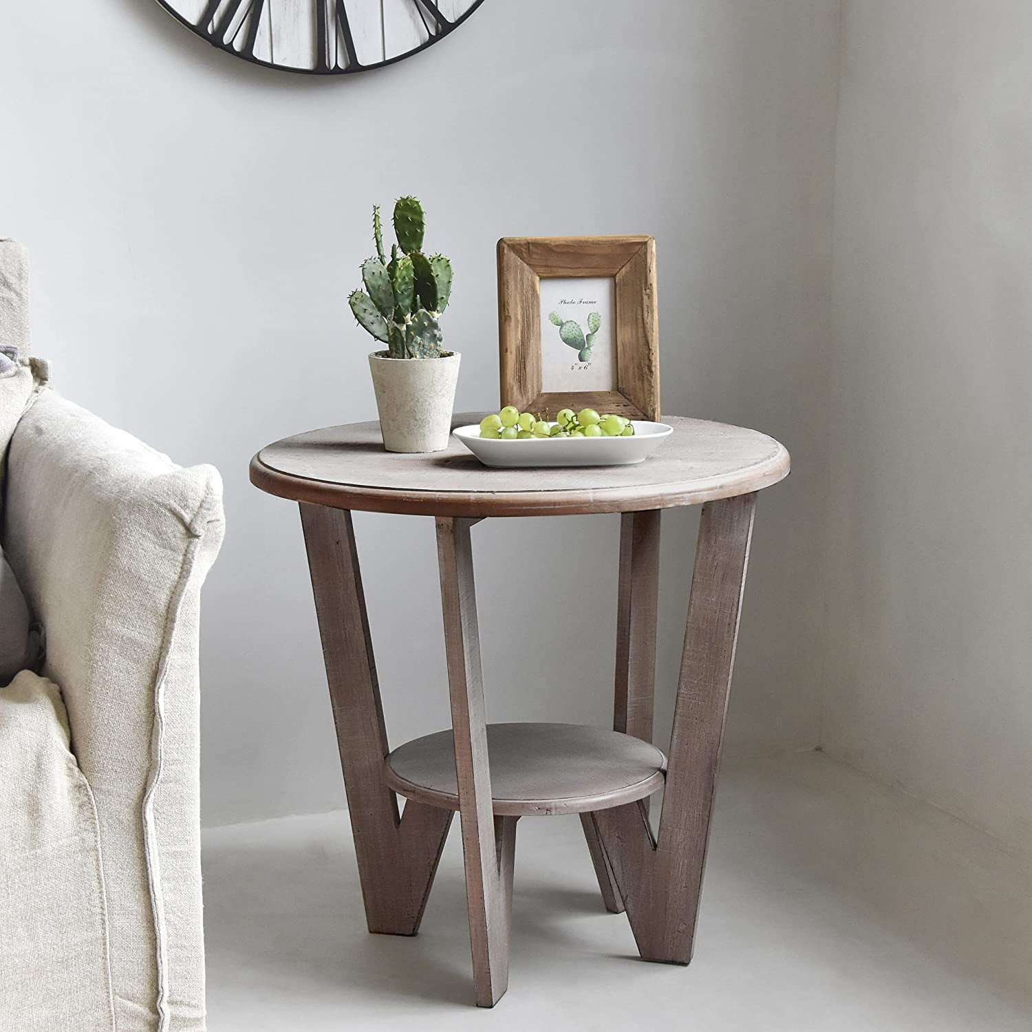 Rustic Farmhouse end Table with Storage Shelf, French Country Accent ...