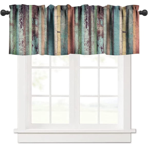 Rustic Farms Style Valance Curtain,Vintage Colorful Wooden Boards Print Window Valance for Living Room Kitchen Valance Rod Pocket Window Decor Curtain