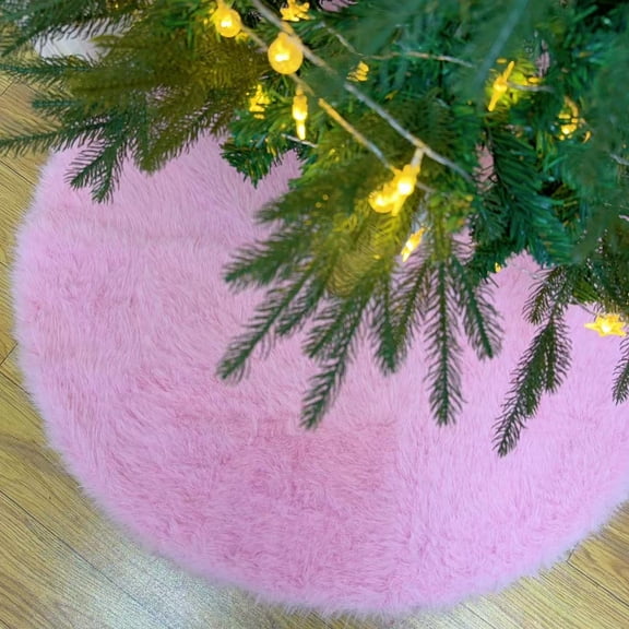 Rustic Faux Fur Pink Christmas Tree Skirt,Holiday Deluxe Large Fluffy Plush Pink Christmas Tree Skirt Mat Decoration for Merry Christmas Xmas Winter New Year Party