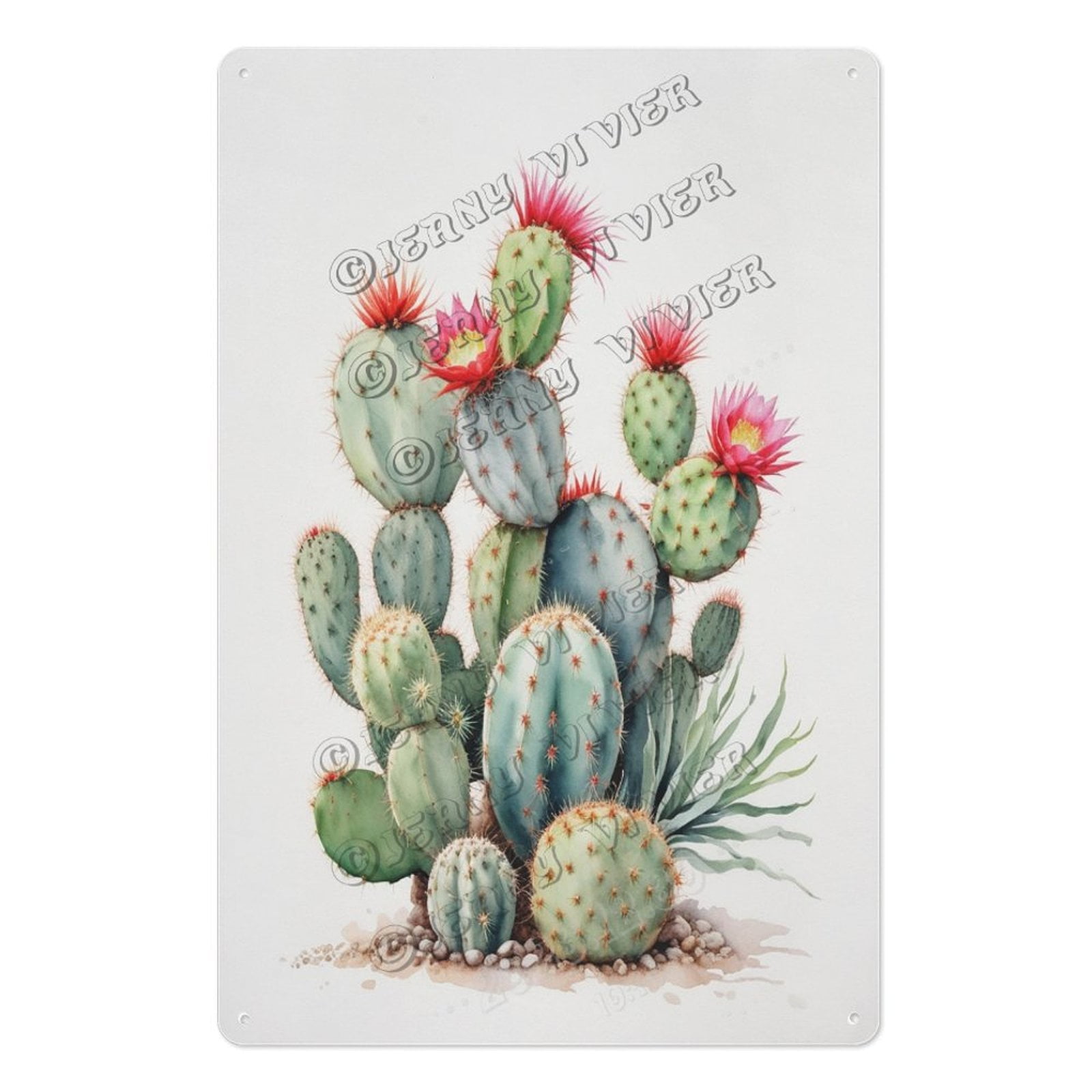 Rustic Cactus Sign Rustic Ferocactus Cactus Metal Sign – 12x16 Inch Tin Wall Art for ...