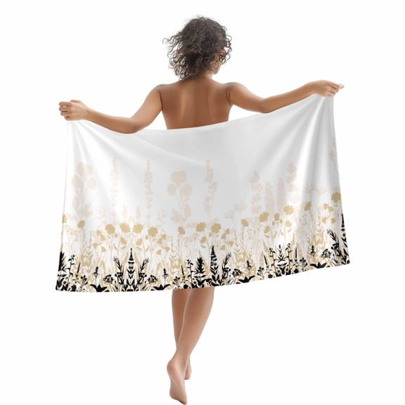 Rustic Field Beach Towels Blanket Soft&Absorbent Quick Dry Microfiber Silhouette Flower Herb Pool Towels for Swimming ,Yoga, Sports, Gym, Camping,Large 30X60in, Cream Black