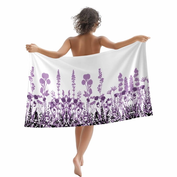 Rustic Field Beach Towels Blanket Soft&Absorbent Quick Dry Microfiber Silhouette Flower Herb Pool Towels for Swimming ,Yoga, Sports, Gym, Camping,Large 30X60in, Purple