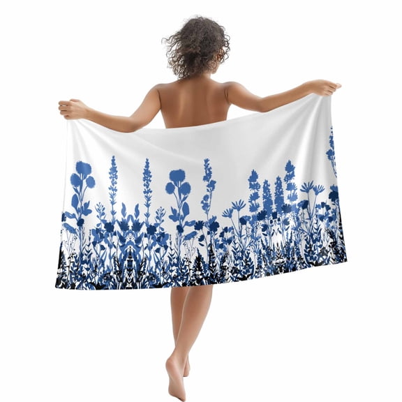Rustic Field Beach Towels Blanket Soft&Absorbent Quick Dry Microfiber Silhouette Flower Herb Pool Towels for Swimming ,Yoga, Sports, Gym, Camping,Large 35X70in, Blue