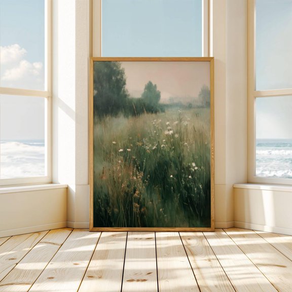 Rustic Field Landscape Art Spring Flowers Farmhouse Decor, Unframed Paper Poster 8x10in