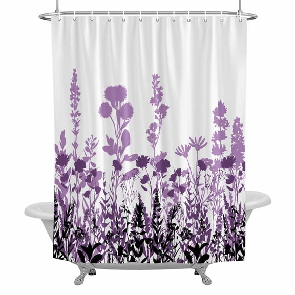 Rustic Field Shower Curtain Set with Hooks, Silhouette Flower Herb Waterproof Fabric Bathroom Curtains Decor Home Accessories,Stall 36 X 72 Inch