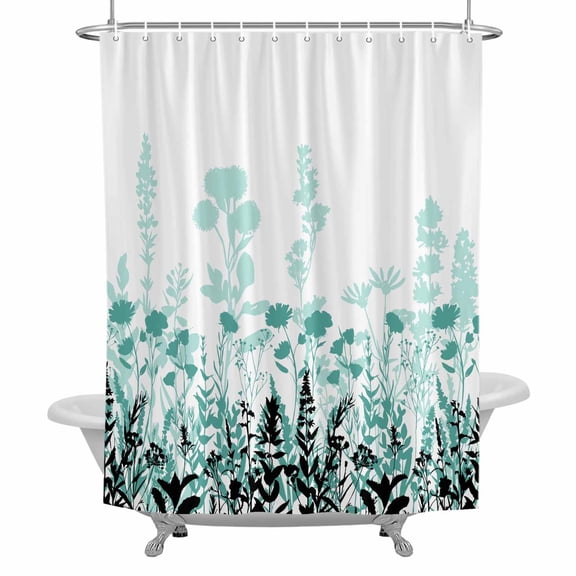 Rustic Field Shower Curtain Set with Hooks, Silhouette Flower Herb Waterproof Fabric Bathroom Curtains Decor Home Accessories,Stall 36 X 72 Inch