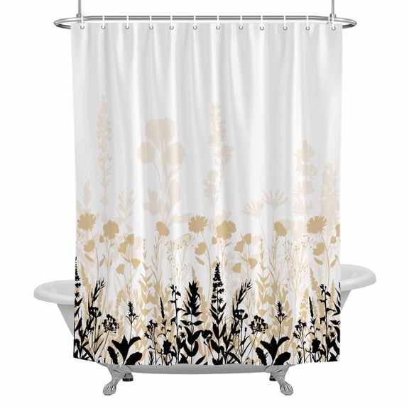 Rustic Field Shower Curtain Set with Hooks, Silhouette Flower Herb Waterproof Fabric Bathroom Curtains Decor Home Accessories,Stall 36 X 72 Inch