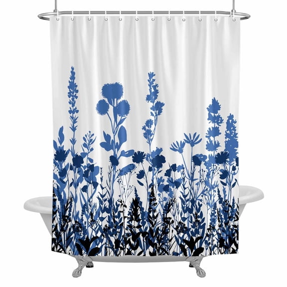 Rustic Field Shower Curtain Set with Hooks, Silhouette Flower Herb Waterproof Fabric Bathroom Curtains Decor Home Accessories,Stall 36 X 72 Inch