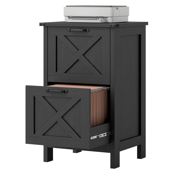 Rustic File Cabinet with 2 Drawers, Distressed Black Office Storage - A4/Letter Size - Farmhouse Filing Cabinet