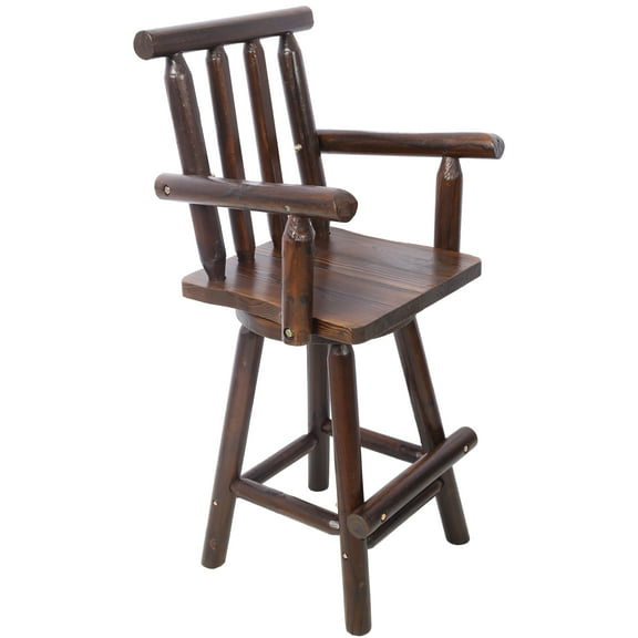 Rustic Fir Wood Bar Stool with 360 Swivel & Footrest - Tall Bistro Chair, Wide Armrest, Brown, Perfect for Kitchen, Dining Room, Restaurant, Pub (49.6"H)